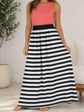 Xhilaration Sriped Maxi Skirt Orange Black and White Size Large